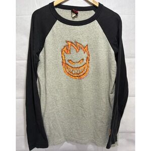 Spitfire Shirt Logo Graphic Long Sleeve Gray Big Head Flame Y2K Large Vintage